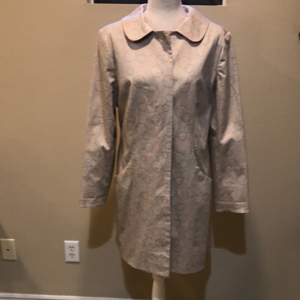 Hillard & Hanson Beige Button Front Jacket with Circle Pattern Side Pockets-12